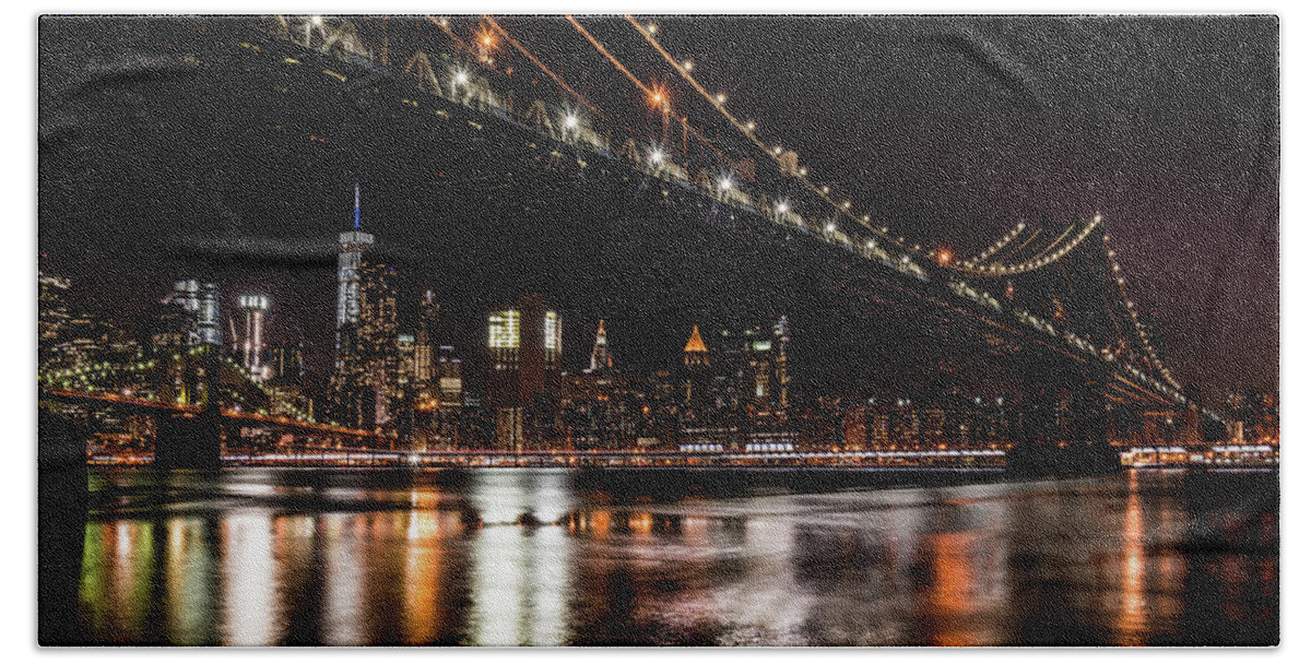 Brooklyn And Manhattan Bridge Beach Towel featuring the photograph Brooklyn and Manhattan Bridge by Jaime Mercado