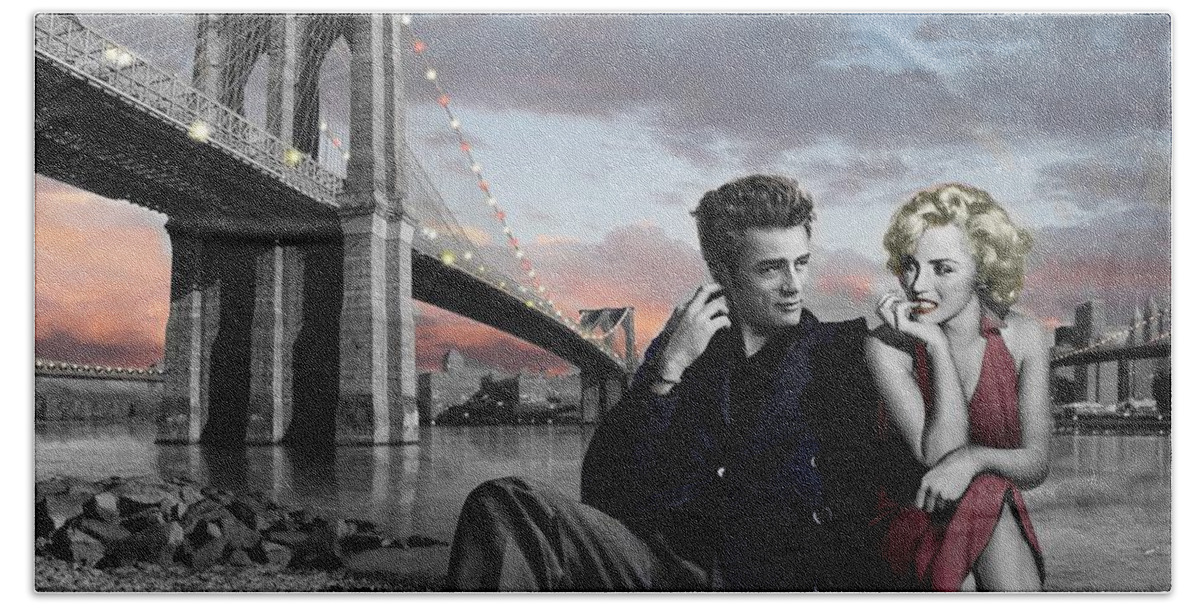 Marilyn Monroe Beach Towel featuring the painting Brooklyn Bridge by Chris Consani