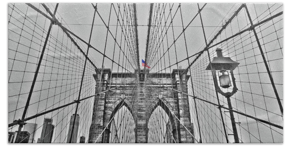 North America Beach Towel featuring the photograph Brooklyn Bridge - NYC by Juergen Weiss