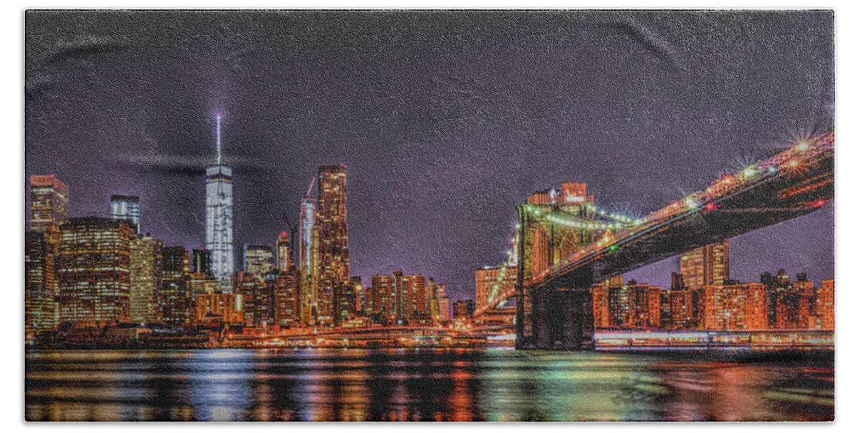 Brooklyn Beach Towel featuring the photograph Brooklyn Bridge Park Nights by Theodore Jones