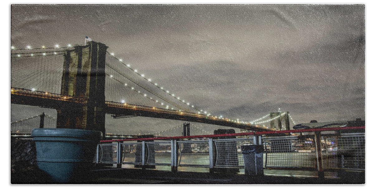 Night Photography Beach Towel featuring the photograph Brooklyn Manhattan Dockside by Peter J DeJesus