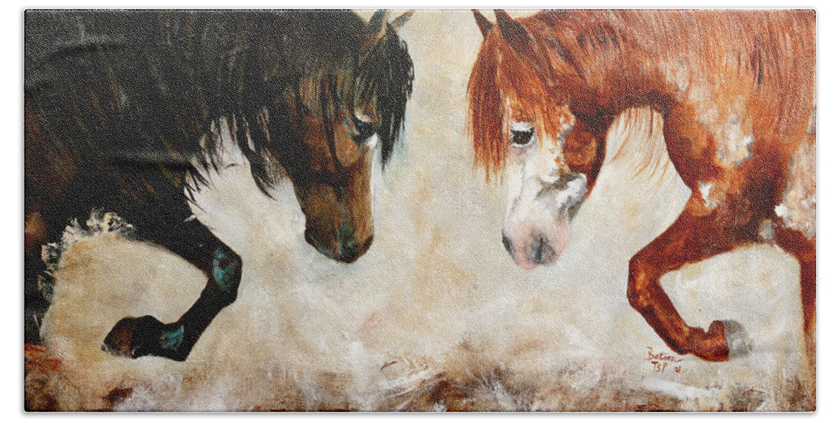 Horses Beach Towel featuring the painting Brothers Hawk and Bo by Barbie Batson