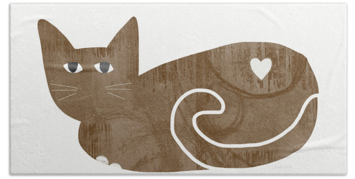 Cat Beach Towel featuring the painting Brown Cat- Art by Linda Woods by Linda Woods