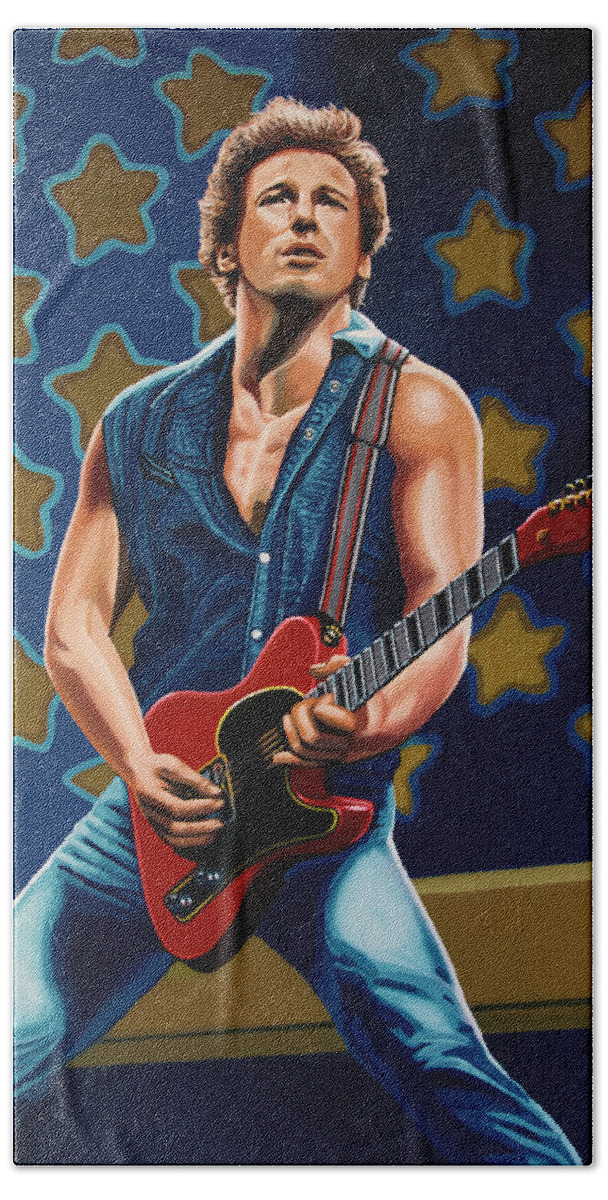 Bruce Springsteen Beach Sheet featuring the painting Bruce Springsteen The Boss Painting by Paul Meijering