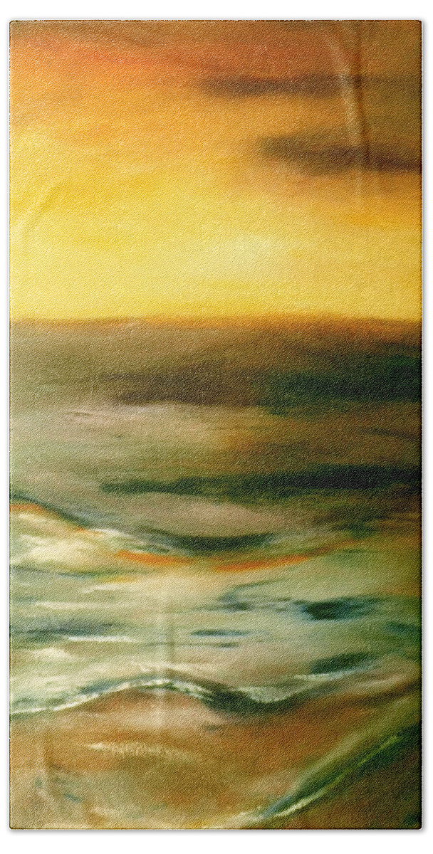 Abstract Beach Towel featuring the painting Brushed 4 - Vertical Sunset by Gina De Gorna