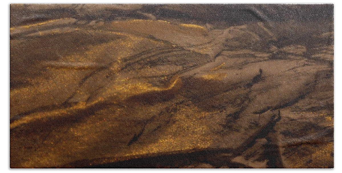 Ink Painting With Gold Acrylic Trim Overlay Beach Towel featuring the painting Brushed with Gold by Nancy Kane Chapman