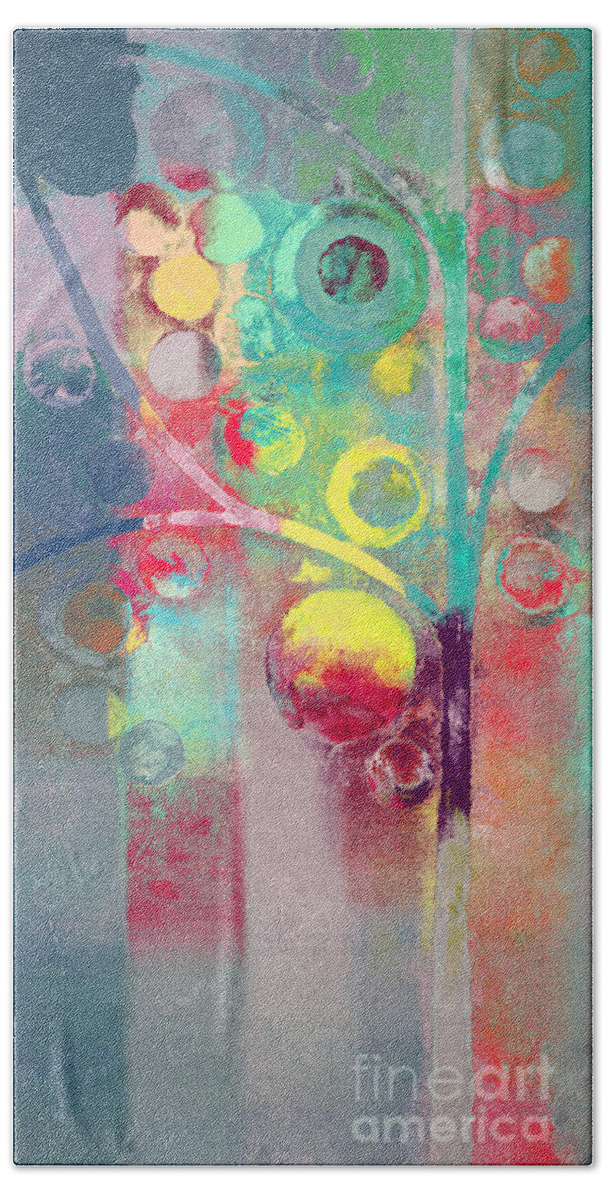 Abstract. Multicolor Beach Sheet featuring the painting Bubble Tree - 285l by Variance Collections