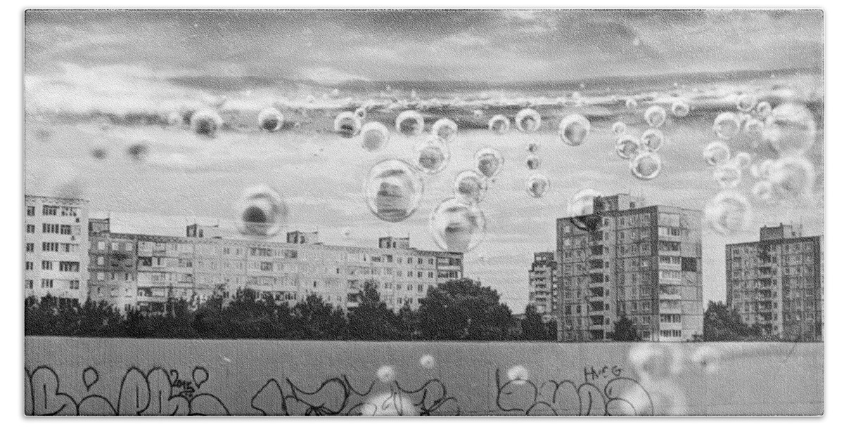 Bubble City Beach Towel featuring the photograph Bubbles and the City by John Williams