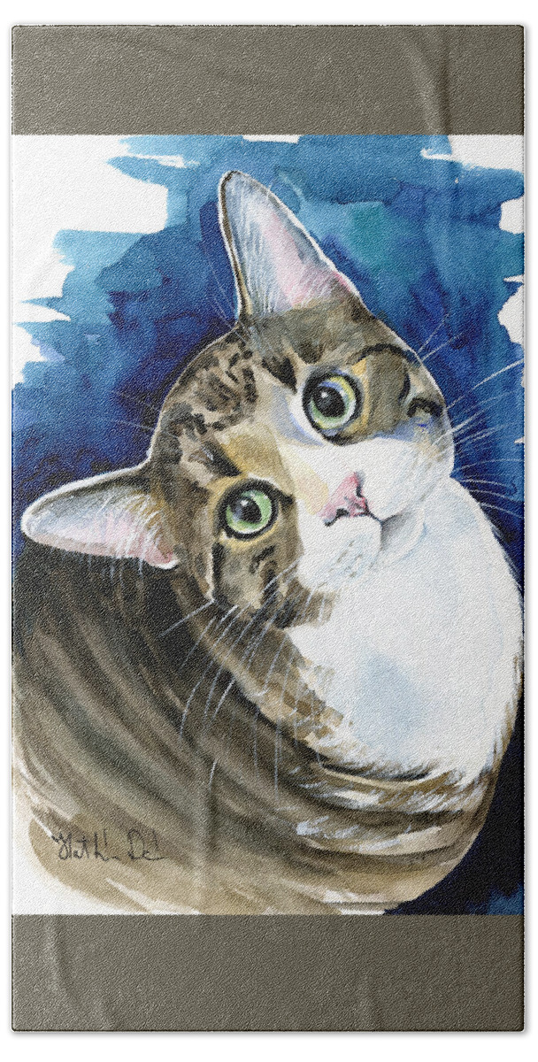 Bubbles Beach Sheet featuring the painting Bubbles - Tabby Cat Painting by Dora Hathazi Mendes