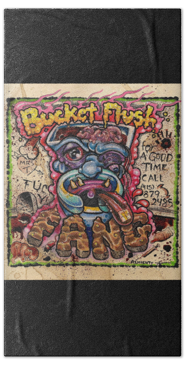 Ryan Almighty Beach Towel featuring the painting BUCKET FLUSH and FANG cover art by Ryan Almighty