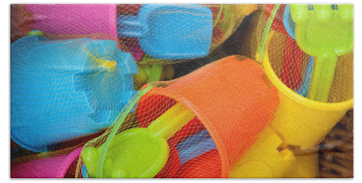 Buckets And Spades Beach Towel featuring the photograph Buckets and Spades by Helen Jackson