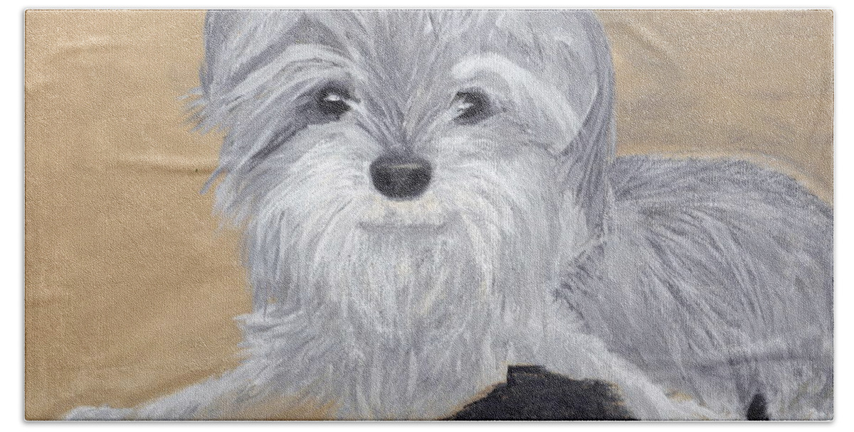 Dog Beach Towel featuring the painting Buddy by Debbie Levene