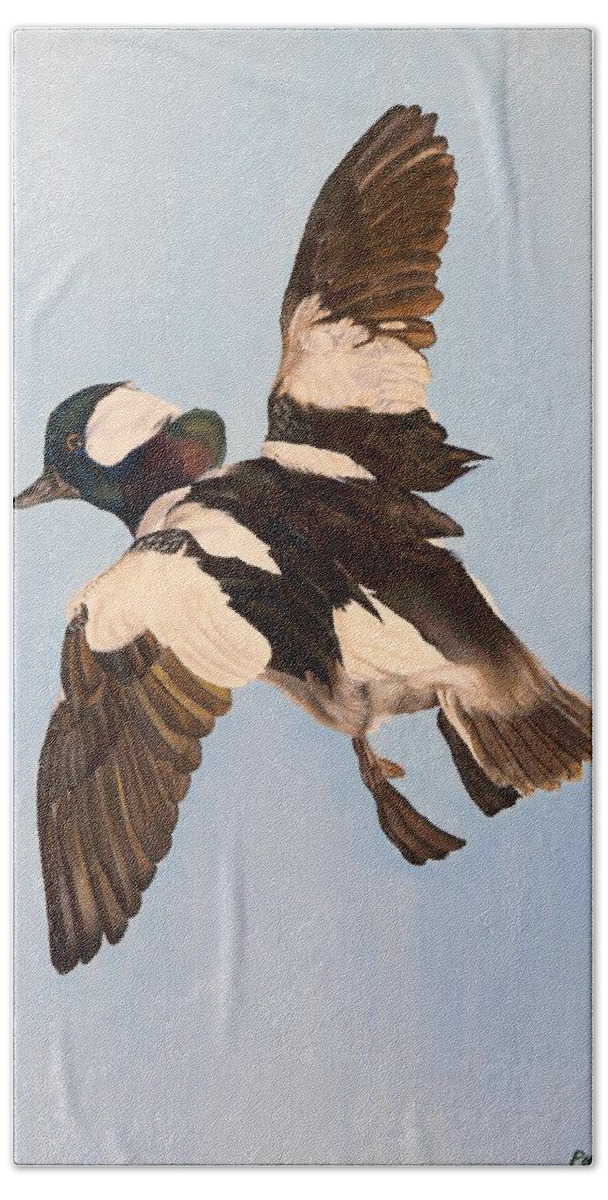 15 Beach Towel featuring the painting Bufflehead by Phil Chadwick