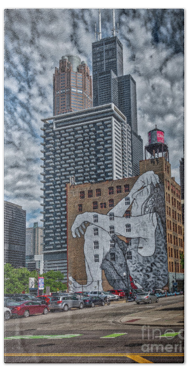 Chicago Beach Towel featuring the photograph Building mural by Izet Kapetanovic
