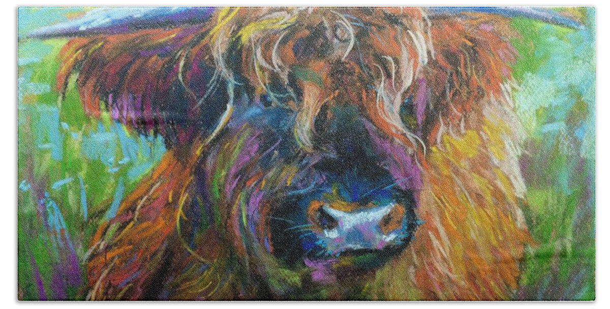 Bull Beach Towel featuring the painting Bull by Jieming Wang
