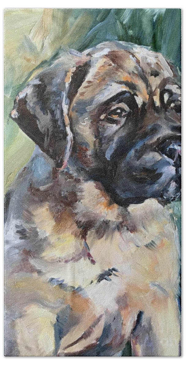 Bull Mastiff Beach Towel featuring the painting Bull Mastiff by Maria Reichert