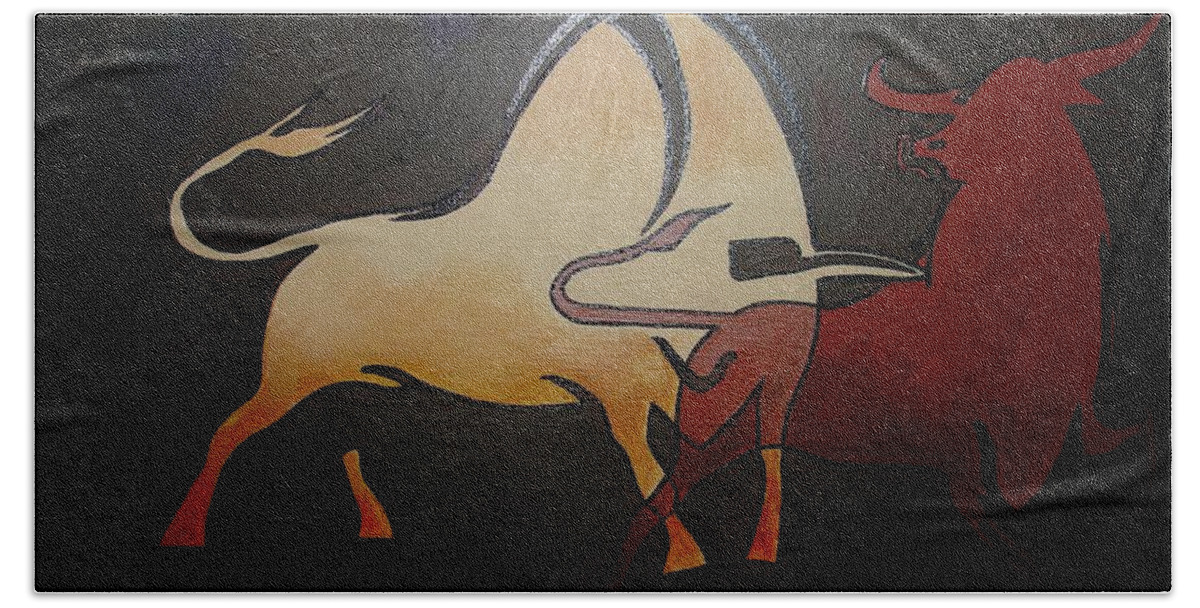 Abstract Beach Towel featuring the painting Bullfight 1 by Taiche Acrylic Art