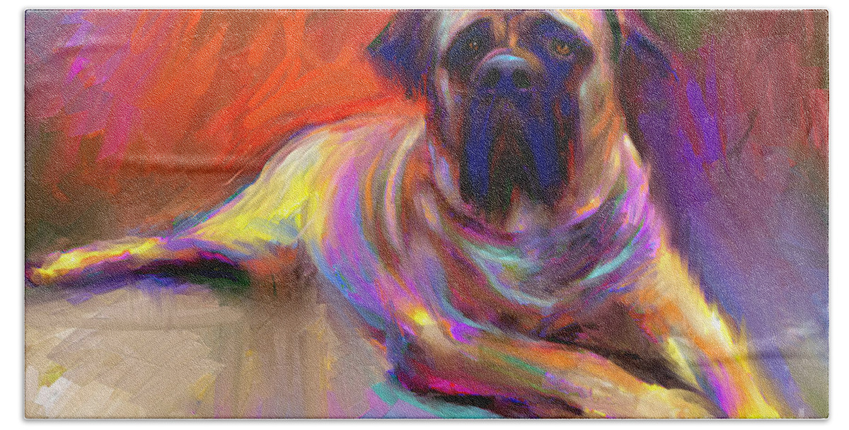 Bull Mastiff Painting Beach Towel featuring the painting Bullmastiff dog painting by Svetlana Novikova