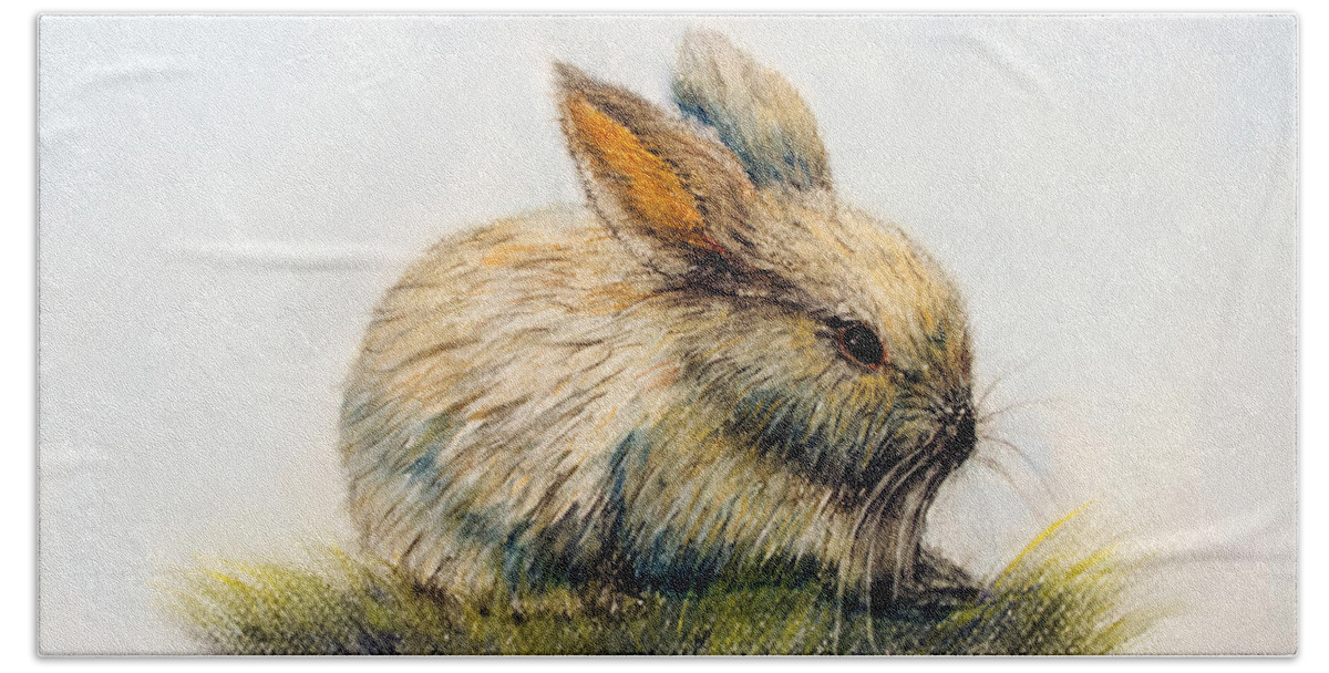 Rabbit Beach Towel featuring the painting Bunny by Loretta Luglio