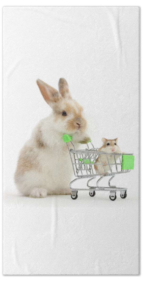 Roborovski Hamster Beach Towel featuring the photograph Bunny Shopping by Warren Photographic