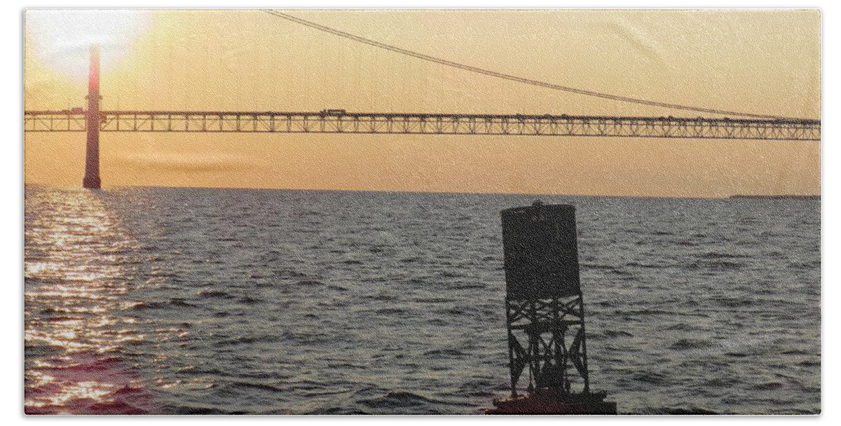 Mackinac Bridge Beach Sheet featuring the photograph Buoy and Bridge by Keith Stokes