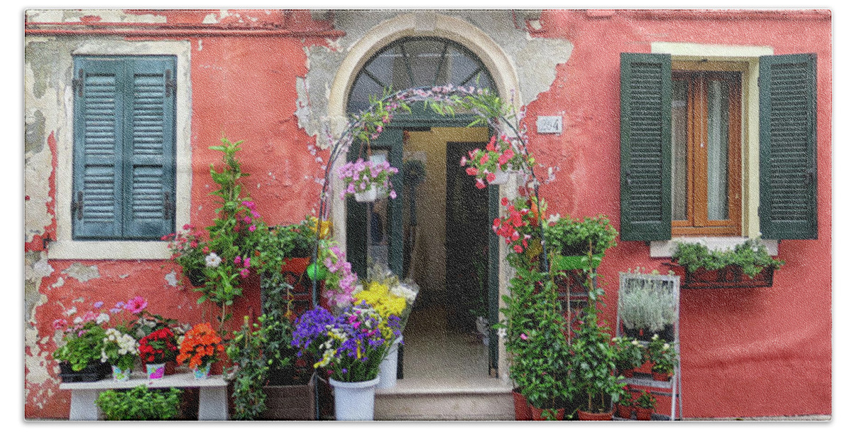 Burano Beach Towel featuring the photograph Burano Flower Shop by Dave Mills