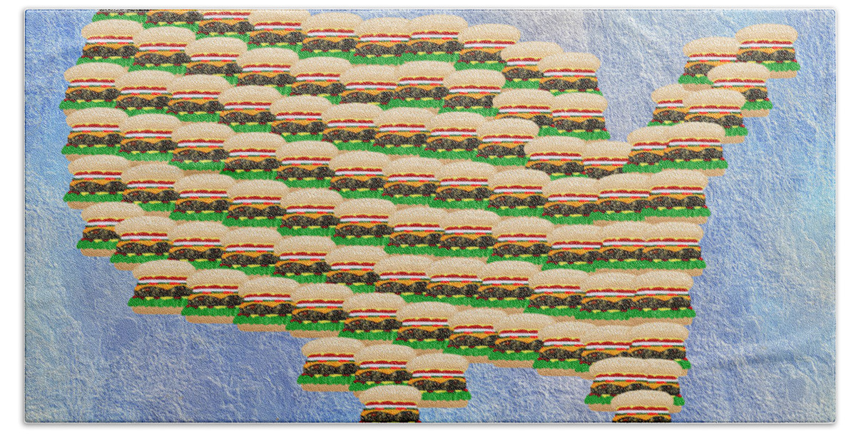 Abstract Beach Towel featuring the digital art Burger Town USA Map by Andee Design