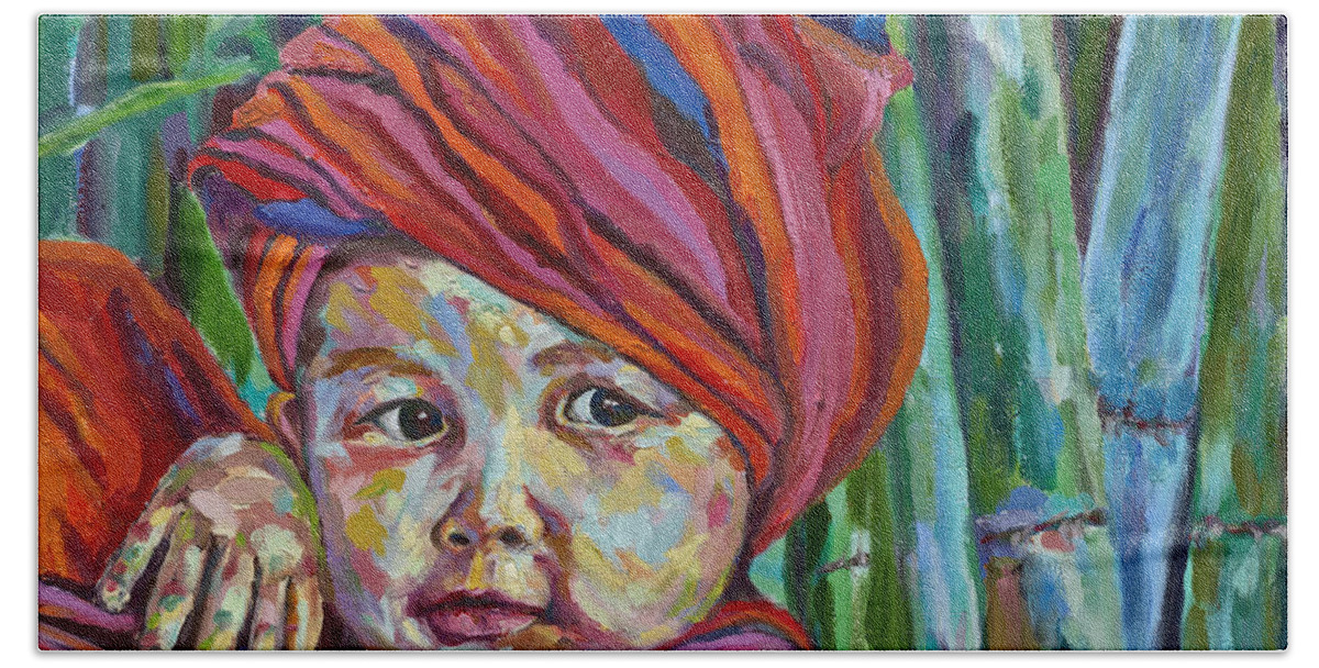 Burma Beach Sheet featuring the painting Burma Baby by Michael Cinnamond