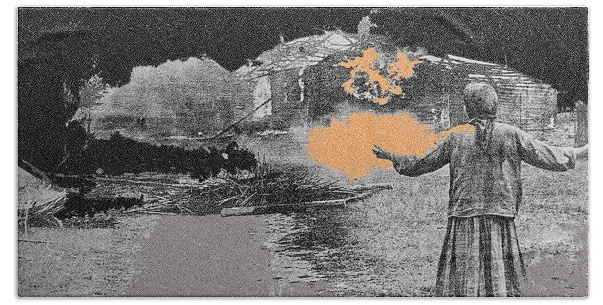 Burning House Destroyed By The Ss Soviet Union Number Two 1941 Color Added 2016 Beach Towel featuring the photograph Burning house destroyed by the SS Soviet Union number two 1941 color added 2016 by David Lee Guss
