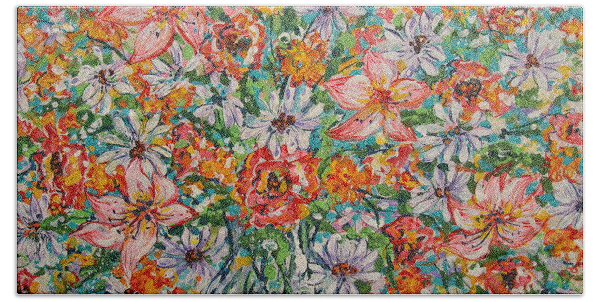 Flowers Beach Towel featuring the painting Burst Of Flowers by Leonard Holland