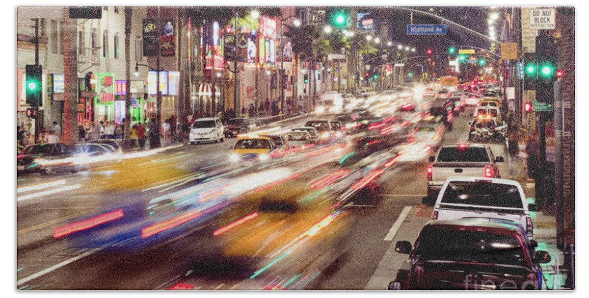 California Beach Towel featuring the photograph Busy Hollywood Boulevard at Night by Bryan Mullennix