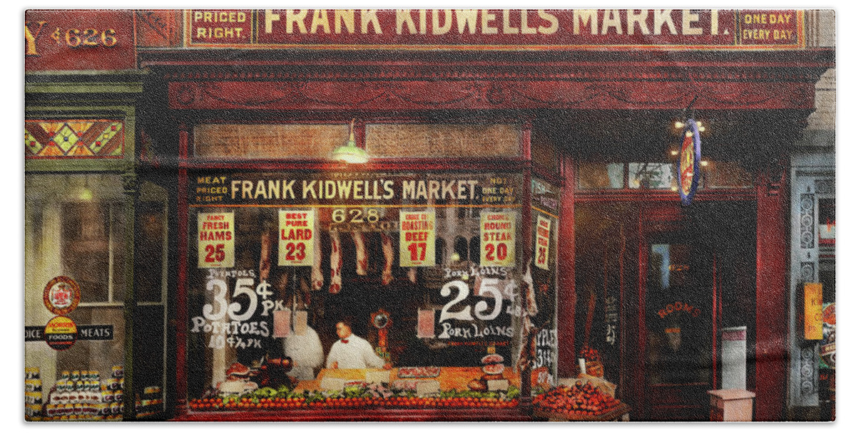 Frank Kidwell Beach Sheet featuring the photograph Butcher - Meat priced right 1916 by Mike Savad