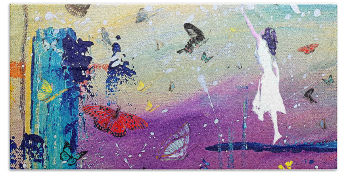 Butterflies And Me Beach Sheet featuring the mixed media Butterflies and Me by Kume Bryant