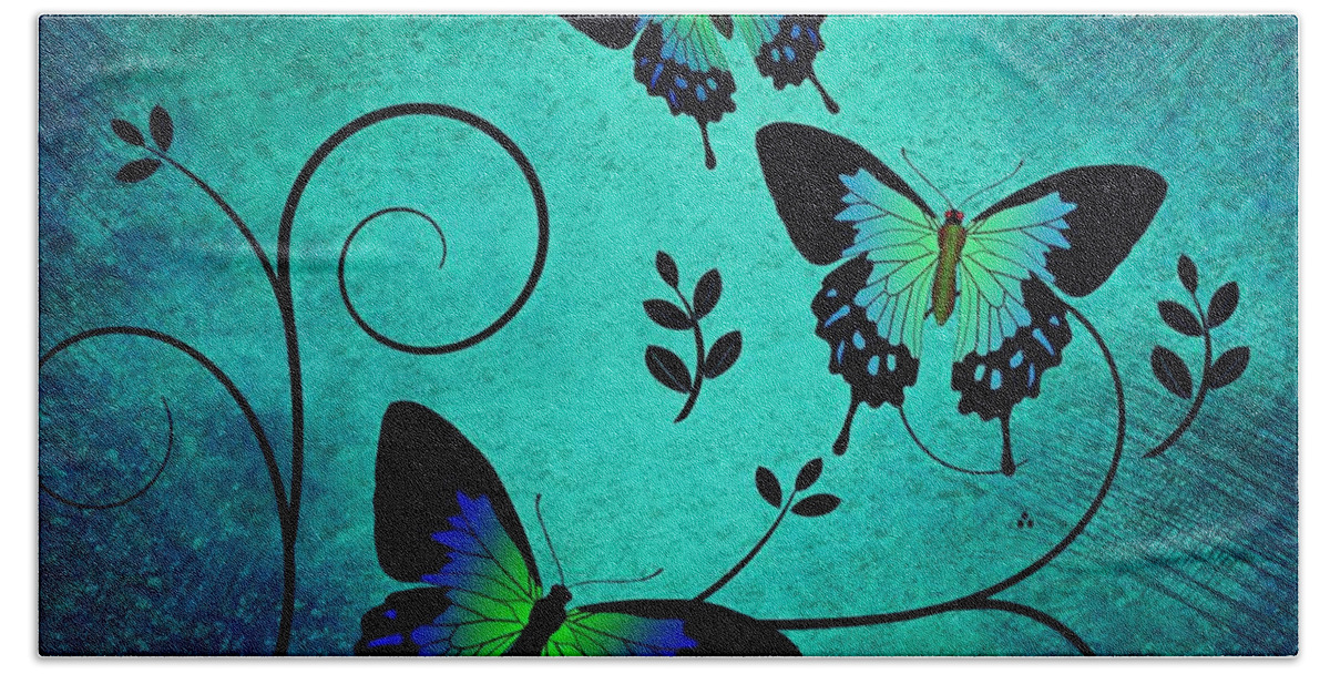  Beach Towel featuring the digital art Butterflies at dusk by Mateo Antonio