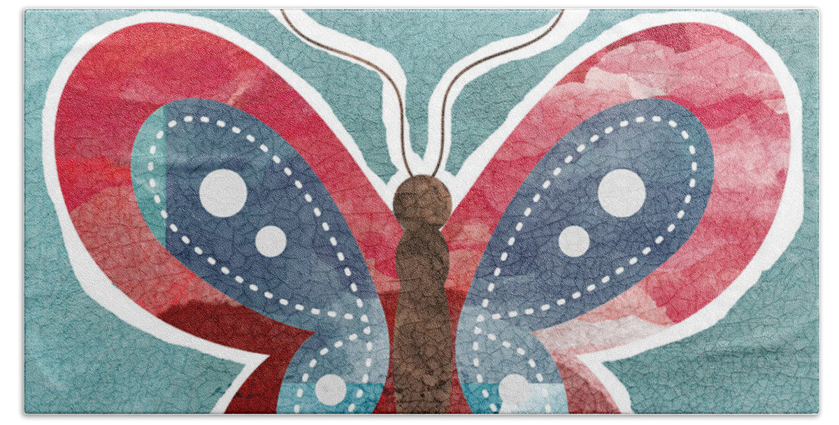 Boho Beach Towel featuring the painting Butterfly Freedom by Linda Woods