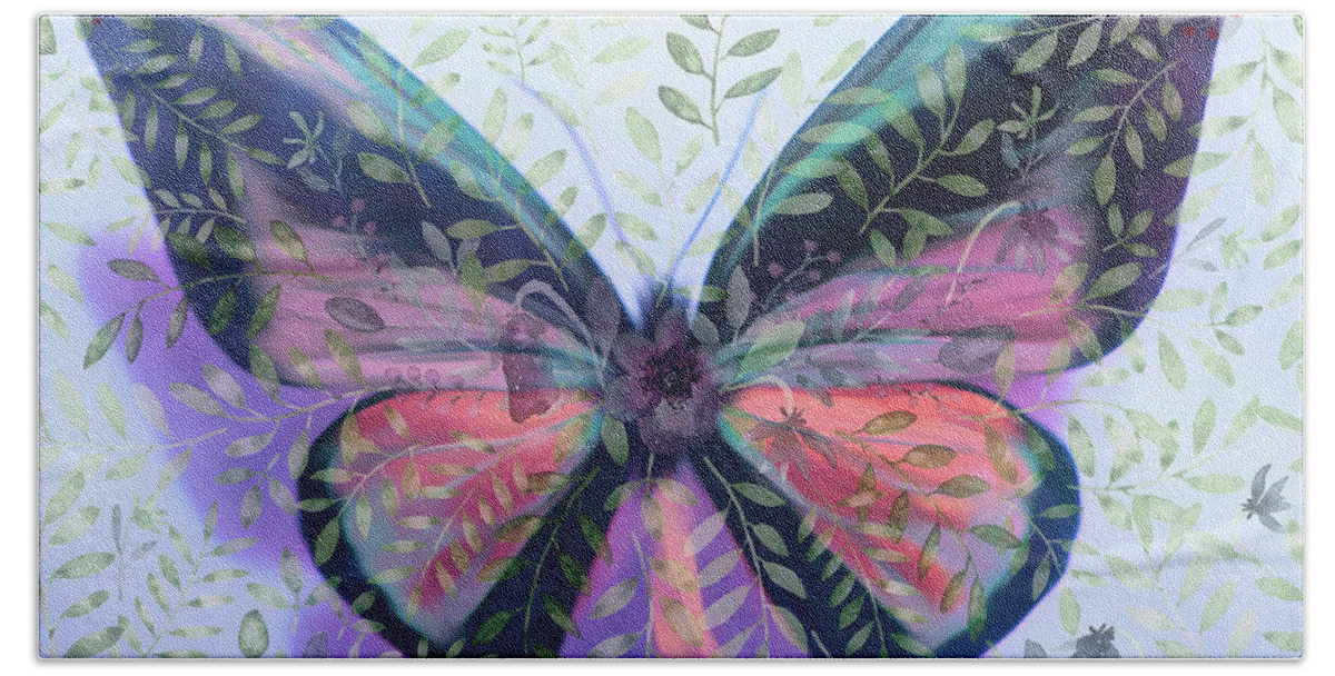 Butterfly Beach Towel featuring the mixed media Butterfly Garden Fantasy by Rosalie Scanlon