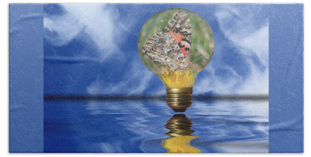 Butterfly Beach Towel featuring the photograph Butterfly In Lightbulb - Landscape by Shane Bechler