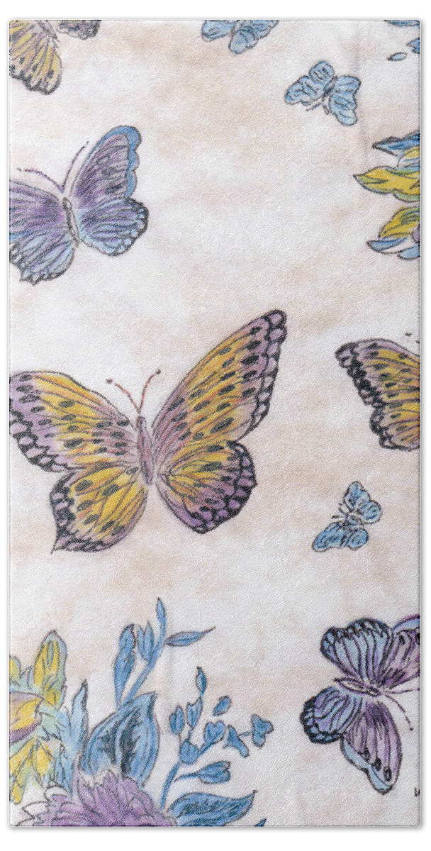 Butterflies Beach Sheet featuring the painting Butterflies by William Bowers