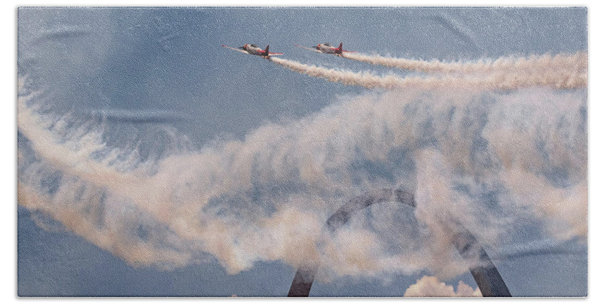 Aeroshell Beach Towel featuring the photograph Buzzing the Arch by Susan Rissi Tregoning