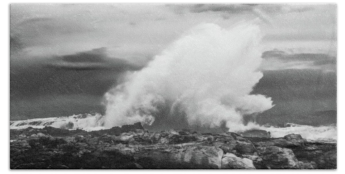 15 July 2013 Beach Sheet featuring the photograph BW Huge Wave Crashing on Tsitsikamma National Park South Africa by Jeff at JSJ Photography