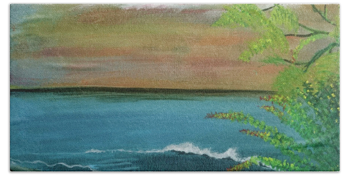 Landscape Beach Towel featuring the painting By the bay by Faa shie