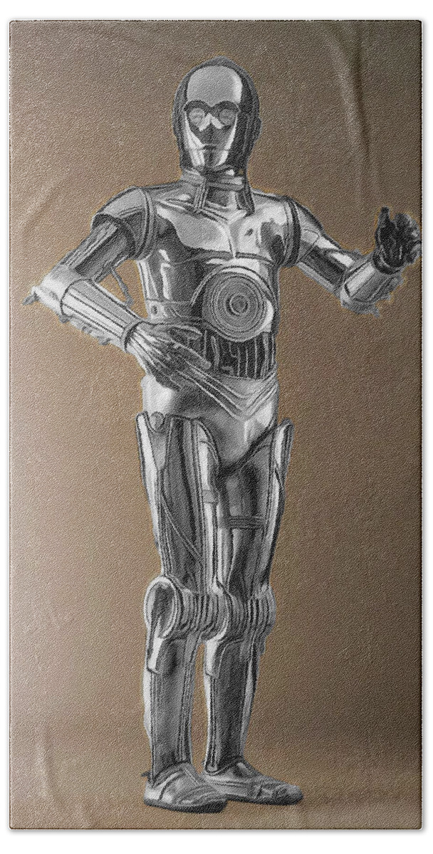 Starwars Beach Towel featuring the digital art C3PO Androids Rule by Scott Campbell