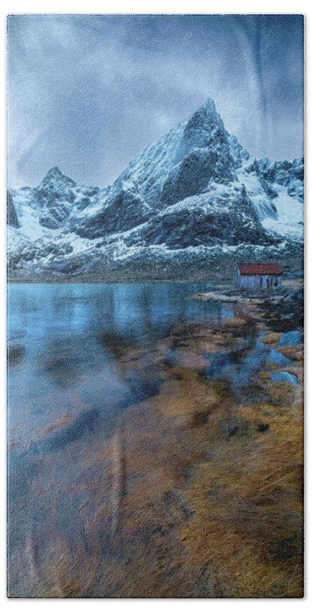 Sky Beach Towel featuring the photograph Cabin and Mountains in Norway by Roberta Kayne