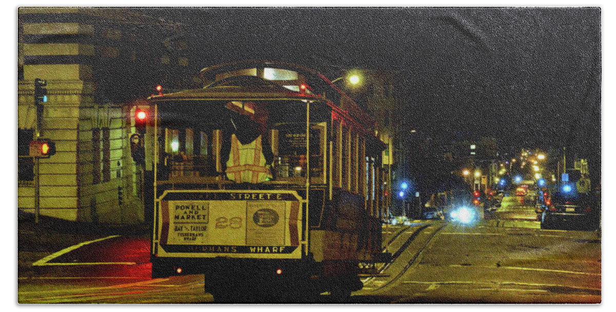 America Beach Towel featuring the photograph Cable Car at Night - San Francisco - color by Carlos Alkmin