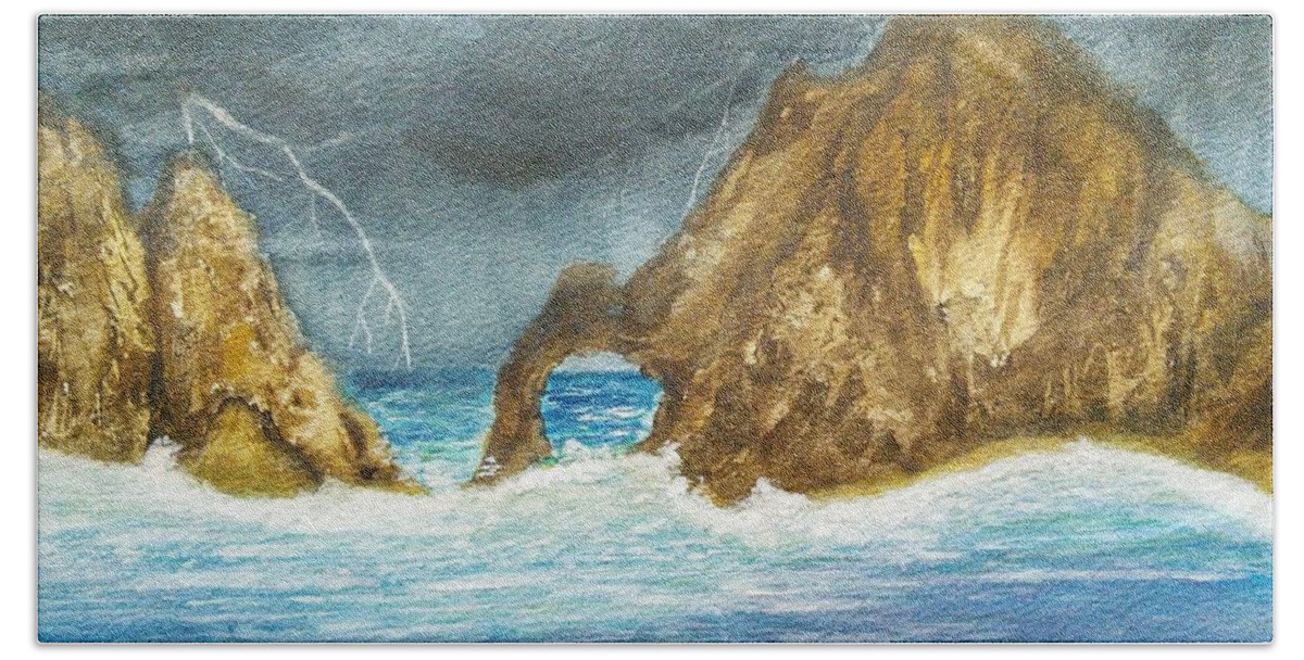 Cabo San Lucas Beach Towel featuring the painting Cabo Storm by Susan Nielsen