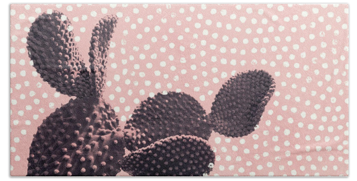 Cactus Beach Sheet featuring the mixed media Cactus with Polka Dots by Emanuela Carratoni