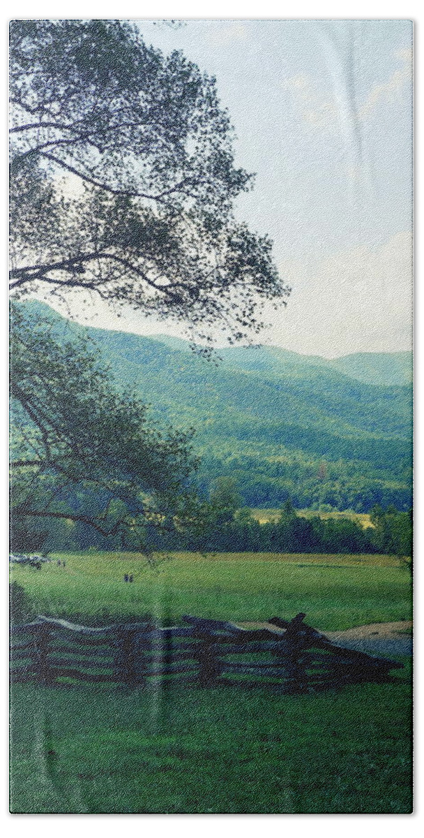 Cades Cove Beach Towel featuring the photograph Cades Cabin View by Laurie Perry