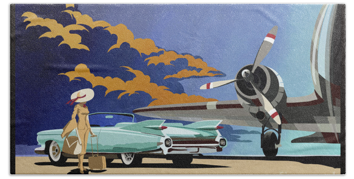 Cadillac Beach Towel featuring the painting Cadillac Eldorado 1959 by Sassan Filsoof