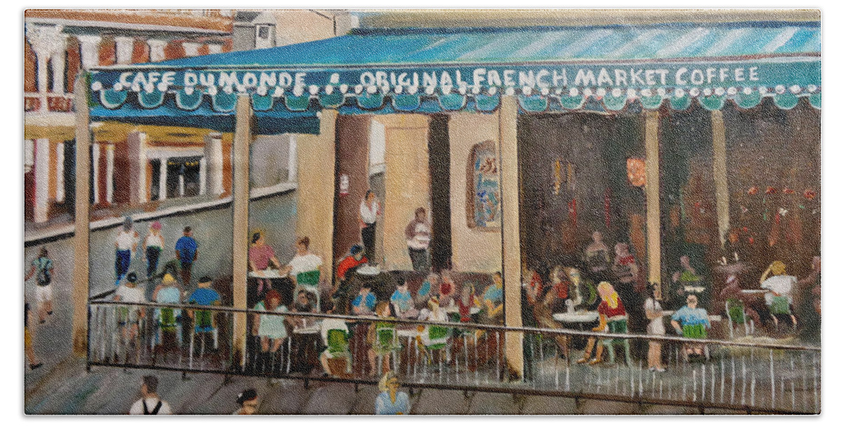 Architecture Beach Sheet featuring the painting Cafe DuMonde by Arlen Avernian - Thorensen