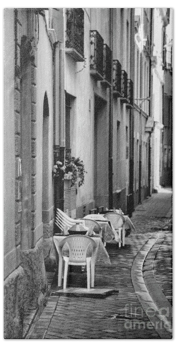 France Beach Towel featuring the photograph Cafe France Black White by Chuck Kuhn